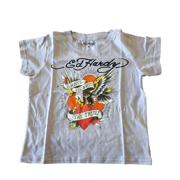 Ed Hardy Brave Hearts Eagle Tattoo Crop Top Y2K Purple Women’s M - Picture 13 of 13